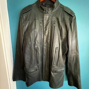 Elie Tahari Leather military styled jacket! Dark forest green color.